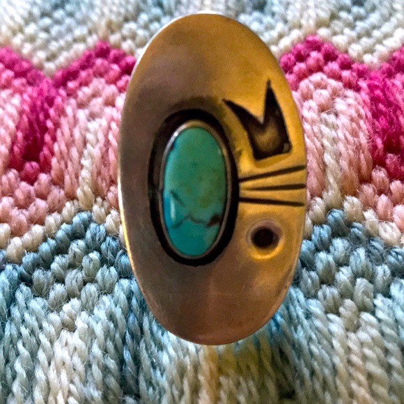 Vintage sterling Jewelry - On Hold Sterling turquoise ring , BIG interesting design.
